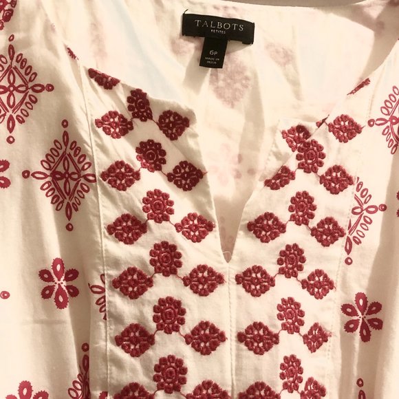 Talbots red and white paisley dress, size 6 petite - Picture 3 of 3